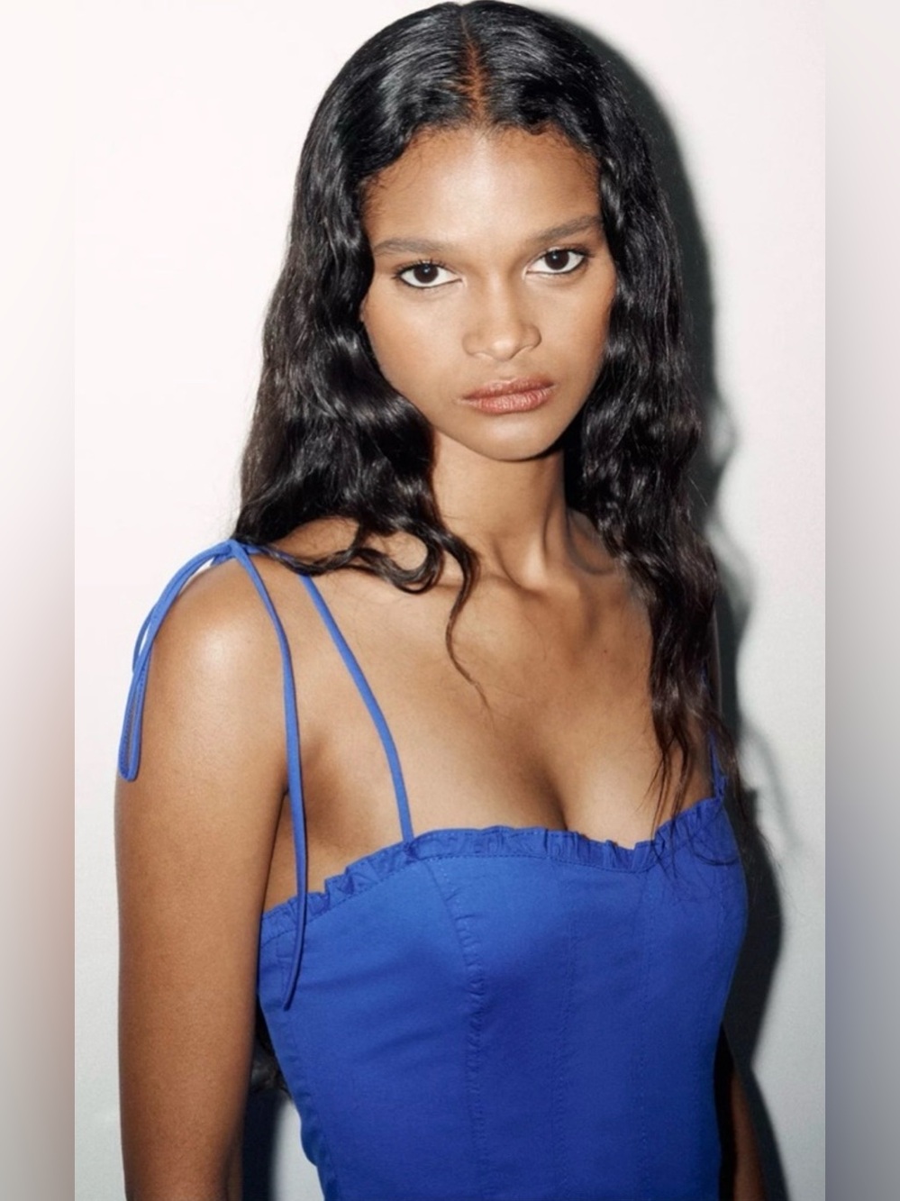 Zara Poplin Strappy Midi Dress V-Neck Ruffles Cornflower Blue Small NWT - Picture 6 of 16